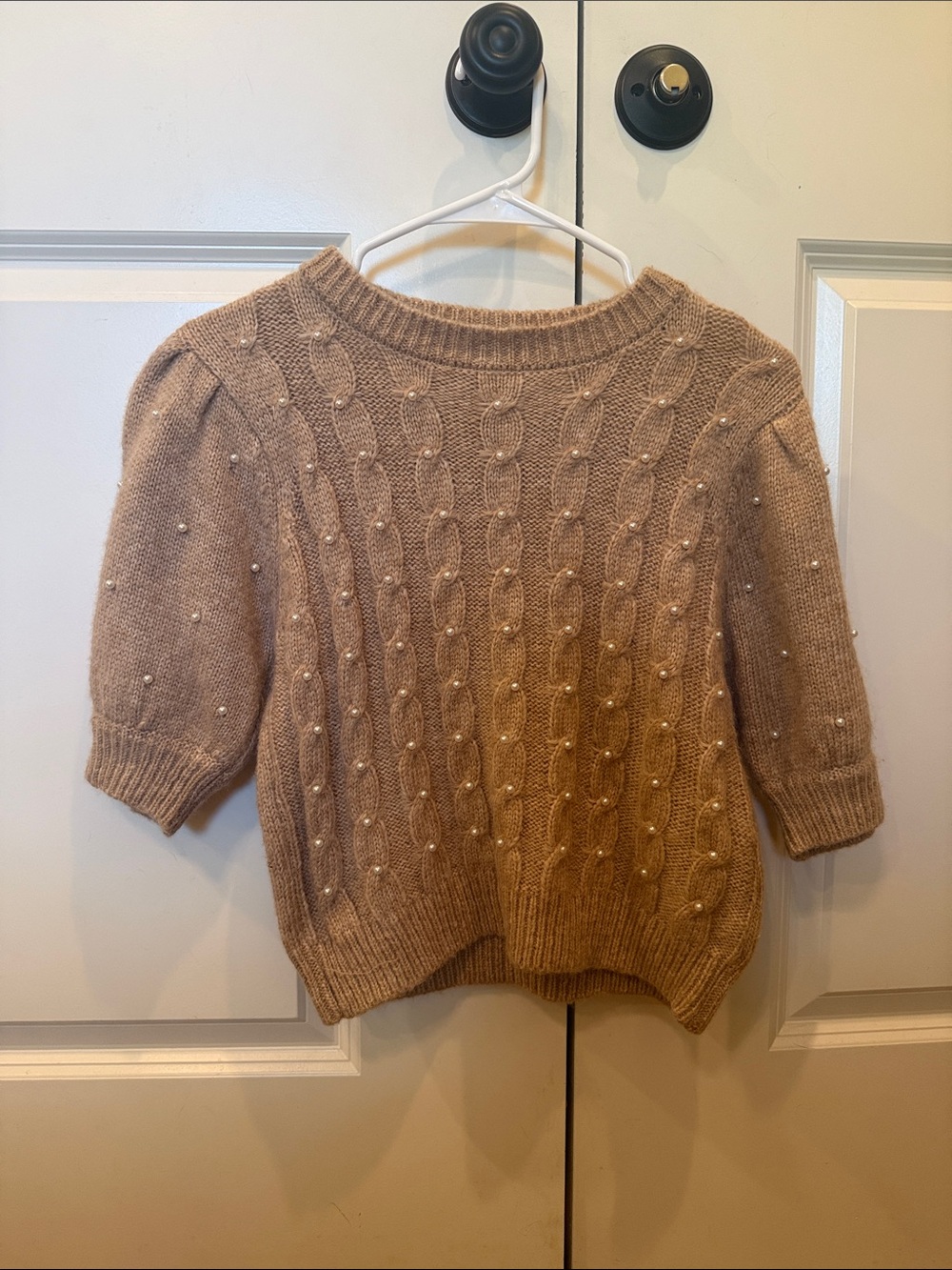 Tan Sweater with Pearls